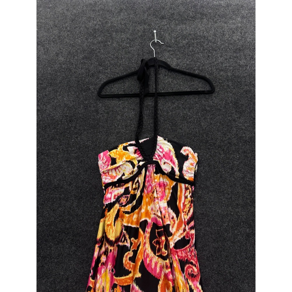 Heart Soul Pink Orange Ikat Paisley Halter Maxi Dress Medium 61356IDN19